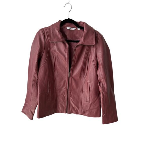 Vintage D&Co. Genuine Leather Jacket M/L Mauve– Classic Zip Front Moto Style - Picture 5 of 5